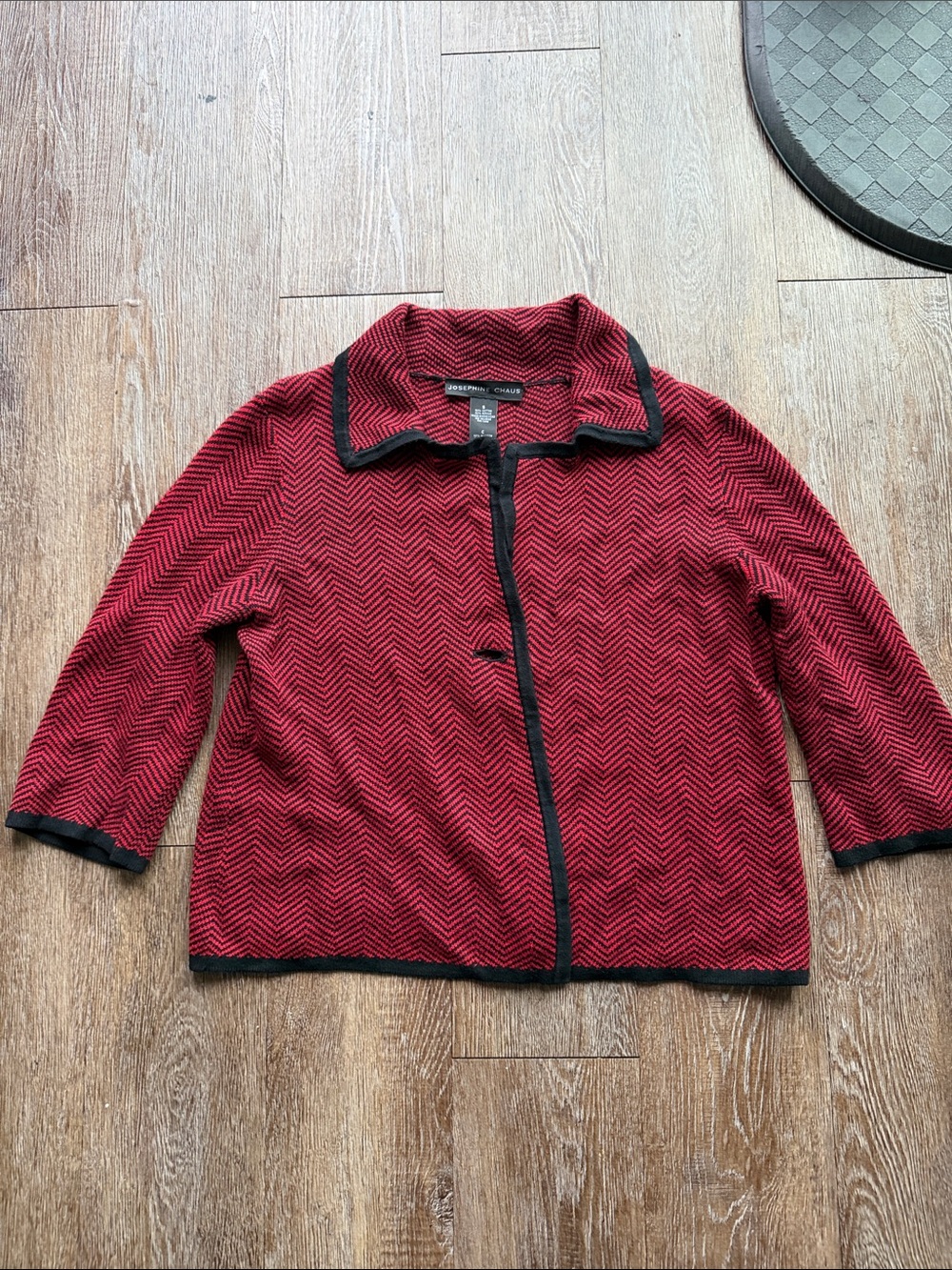 Josephine Chaus Red and Black Chevron Knit Jacket